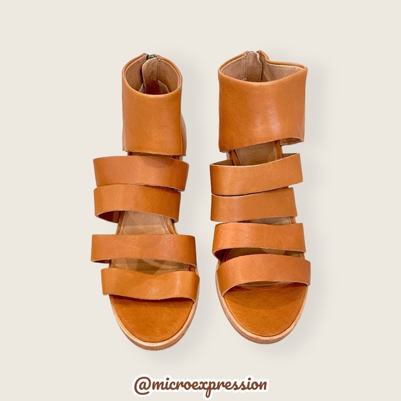 $338 Frye Tash Cognac Real Leather Cut Out Strappy Wood PeepToe Ankle Booties - Picture 8 of 13